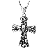 COOLSTEELANDBEYOND Mens Skulls Cross Pendant Necklace of Stainless Steel, Gothic Vintage, 30 inches Ball Chain