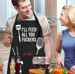LACOMA Cooking Apron - I'll Feed All You Fuckers - Funny Aprons for Men Women Chef, Adjustable Bib Apron with 3 Pockets and 42.7