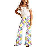 Deerose Girls Valentine Bell Bottom St Patricks Print Stretch Hippie Pants High Waist Flare Pants 5-14 Year