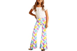 Deerose Girls Valentine Bell Bottom St Patricks Print Stretch Hippie Pants High Waist Flare Pants 5-14 Year