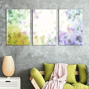 3 Panel Canvas Wall Art - Under The Trees Purple and Green Multi-Splattered Watercolor Cloud Painting - Giclee Print Gallery Wrap Modern Home Art Ready to Hang - 16"x24" x 3 Panels
