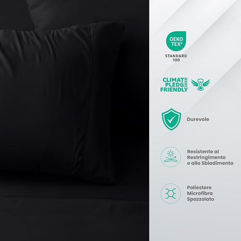 Set Lenzuola Letto 3 Pezzi, 90x190cm, Nero