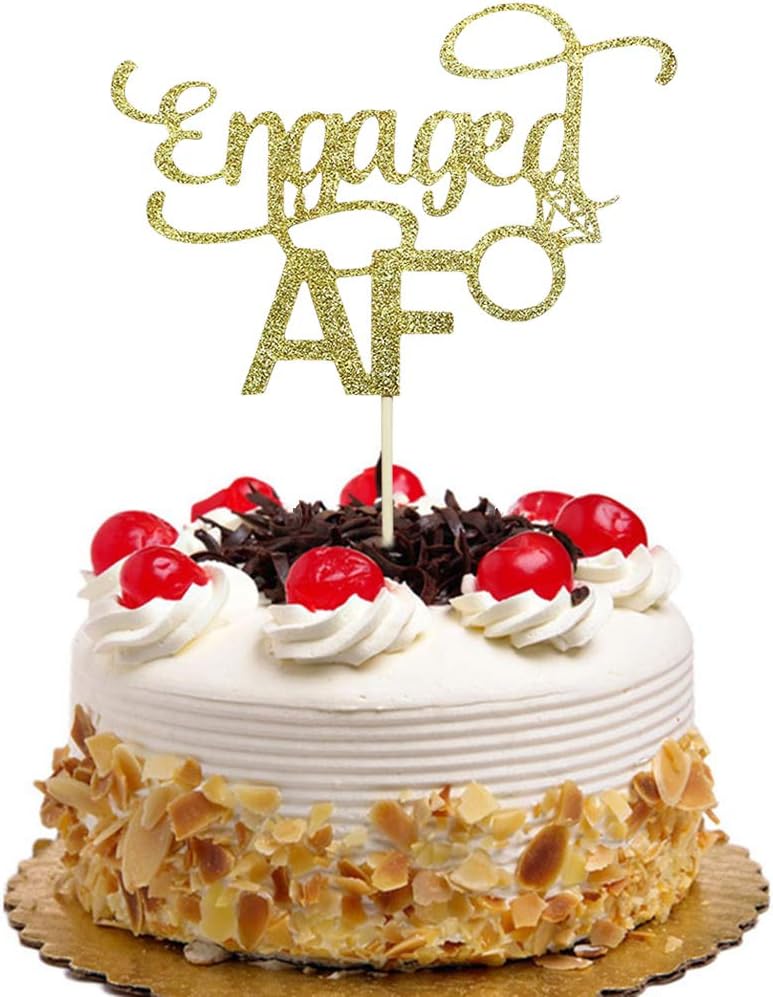 Engaged AF Cake Topper for Wedding, Engagement, Bachelorette Party Decorations Gold Glitter