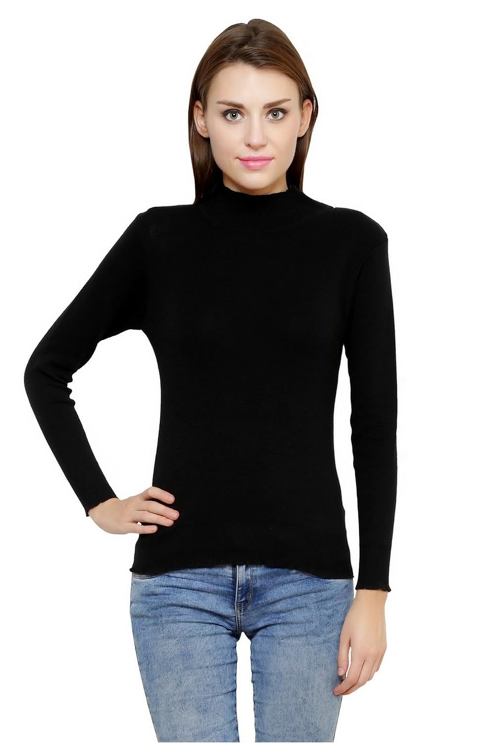 renka black color knitted pullover sweater for women