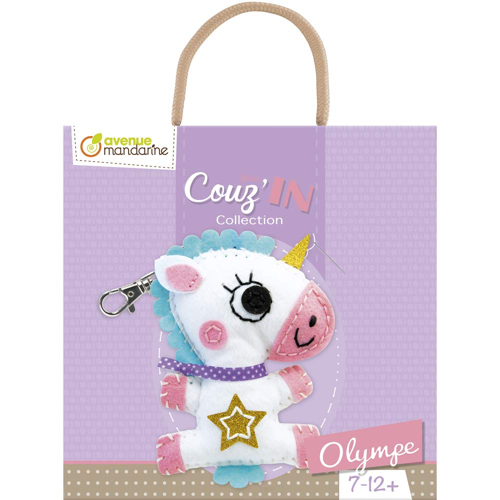 Avenue Mandarine - Ref KC089C - Mini Couz'in Keyring to Sew - Olympe the Unicorn - Keychain Animal, Introduction to Sewing & Needlecraft, Suitable for Ages 7+