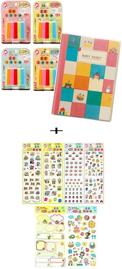 Amazon 子育ての記録をかわいく残そう 記念に残るｍｙ ｂａｂｙ成長ダイアリーが作れる 全11点セット 育児日記 24時間 時間軸しっかり 育児スタンプ4種類 生活 食事 健康 ご機嫌 各5本入 育児シール6種類 行事 記念日 表情 デコ ふきだし フォトデコ
