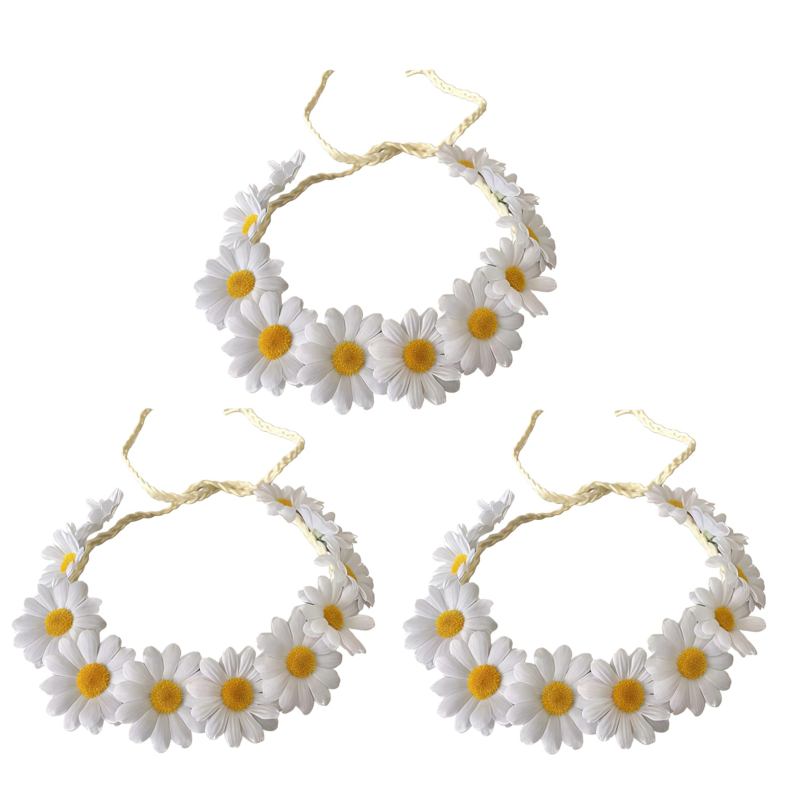 3PCS Daisy Flower Headband Stylish Sunflower Crown Bridal Wedding Hair Wreath Festival Bohemia Headpiece Accessories for Womens Girls
