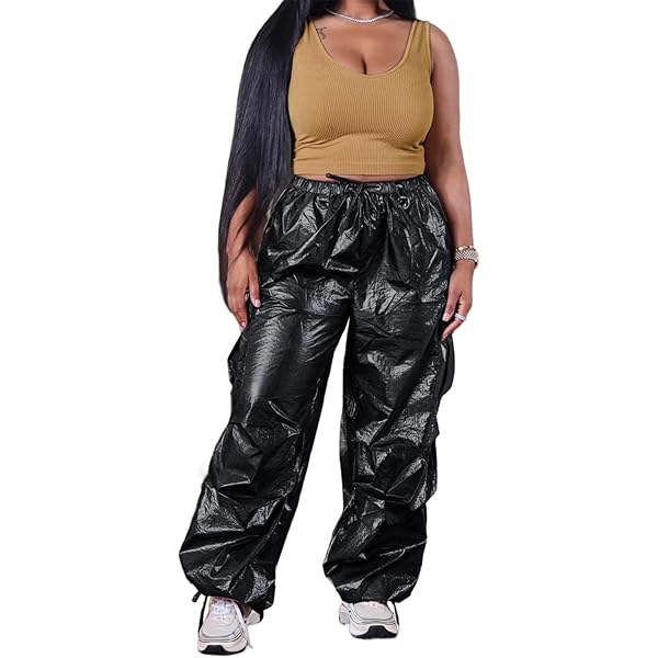 VOIKERDR Women's Jogger Pants Shiny Metallic High Waist