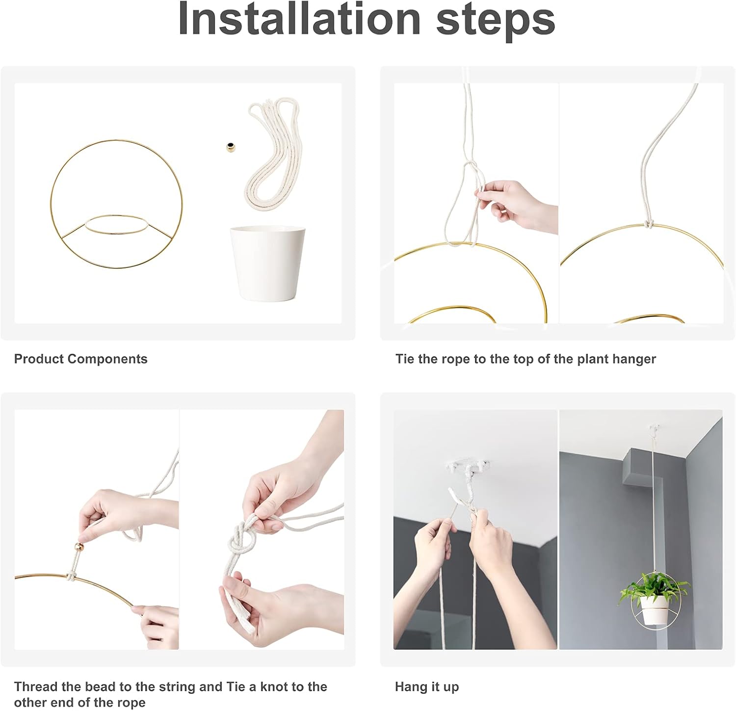 Mkono Boho Hanging Planter, Set of 2 Metal Plant Hanger with Plastic Pots, Modern Mid Century Flower Pot Plant Holder in Diamond and Circle Shape, Fits 6 Inch Planter (Plastic Pots Included), Gold: Garden & Outdoor