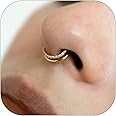 JALZEMPL Gold Nose Rings Hoops 316L Surgical Steel Flower Nose Ring Silver Septum Rings 16g Clicker Daith Hinged Piercing Jewelry Gifts 1.2 * 8mm