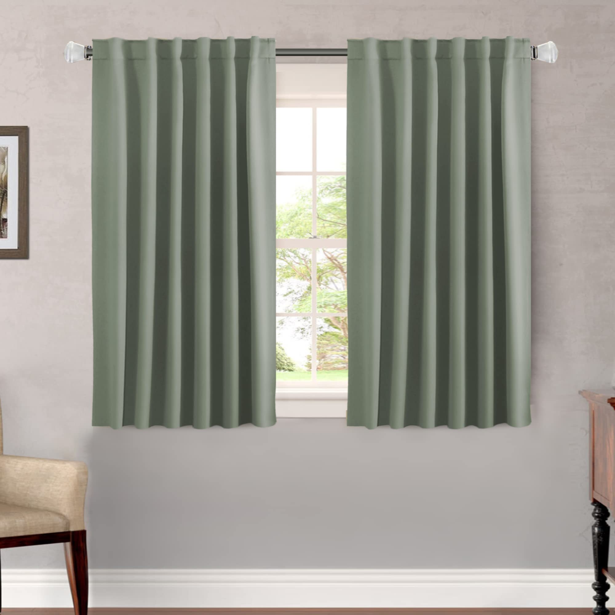 Photo 1 of H.VERSAILTEX Blackout Curtains Thermal Insulated Window Treatment Panels Room Darkening Blackout Drapes for Living Room Back Tab/Rod Pocket Bedroom Draperies, 52 x 45 Inch, Light Sage, 2 Panels
