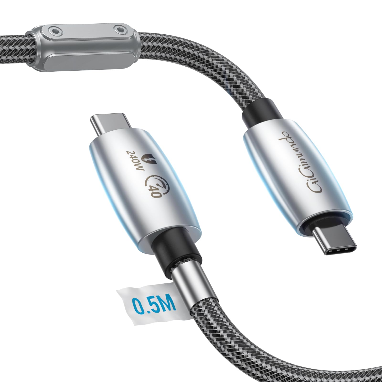 GiGimundo 240W USB-C Charge Cable, 0.5M USB C to USB C Data Cable 40Gbps, Type C Charger Fast Charging, Supports 8K 60Hz Video for Thunderbolt 4/3, iPhone 17/16/15, iPad Pro, Samsung, MacBook, Monitor