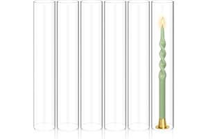 Showgeous 6 PCS Hurricane Candle Holder, D:2.5" H:14" Open Ended Glass Candle Cylinder Sleeve, Clear Glass Cylinder Candle Holder, Open Flame Candle Chimney Tube Cover, Bottomless Cylindrical Glass