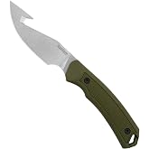 Kershaw Deschutes Skinner Gut Hook Fixed Blade Knife, Olive | 3.9 Inch Steel Fixed Drop Point Blade with Gut Hook, Full Tang Design, EDC, Molded Sheath, Everyday Carry for Men and Women
