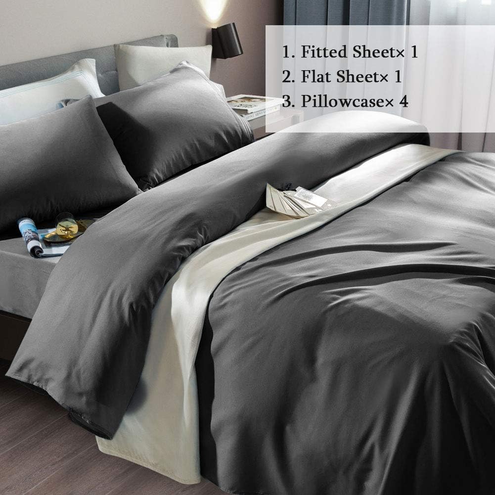 SONORO KATE Bed Sheet Set Super Soft Microfiber 1800 Thread Count Luxury Egyptian Sheets Fit 18-24 Inch Deep Pocket Mattress Wrinkle and Hypoallergenic-6 Piece (Dark Grey, King): Kitchen & Dining