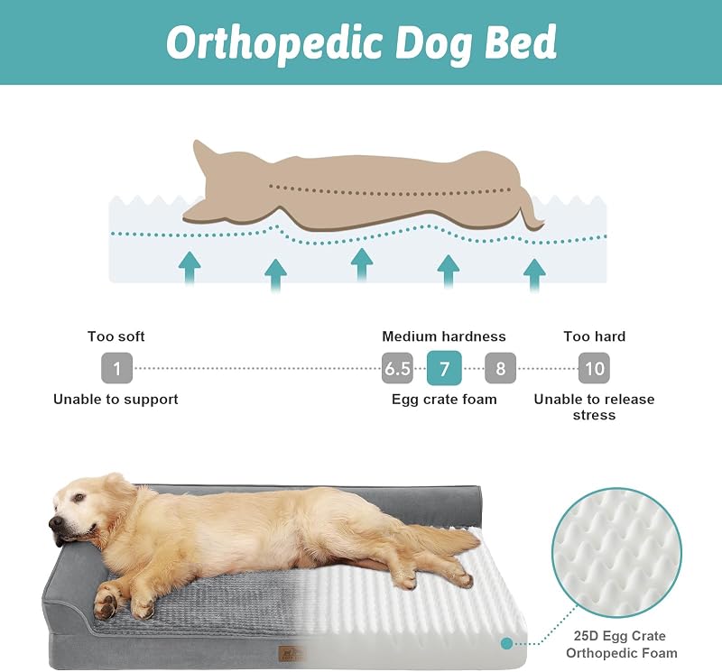 Cama Ortopédica Extra Grande para Cães, XL 112x81x18cm Cinzento