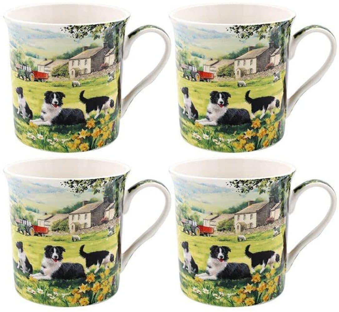 Ceramic Mug | Collie & Sheep design | Set of 4