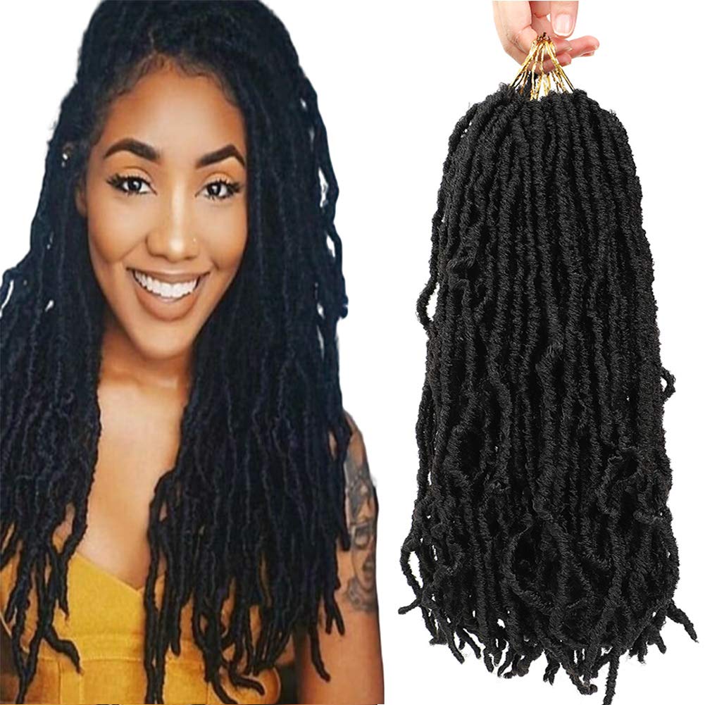 Nu locs Crochet hair 18 inch 6 Packs Goddess Curly Wavy Crochet Braids 100% Premium Fiber Synthetic Hair African Hair Extensions (18" 6Pcs-1B)