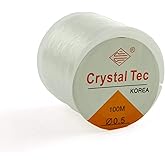 ZYAMY 0.5mm Beading Thread Transparent White Elastic Thread String Beading Cord Crystal Stretch Bracelet String for Beads Jewelry Making, 1 Roll 328 ft