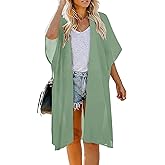 Indian Trendy Women's Solid Puff Sleeve Kimono Long Cardigan Loose Cover Up Casual Blouse Top Chiffon