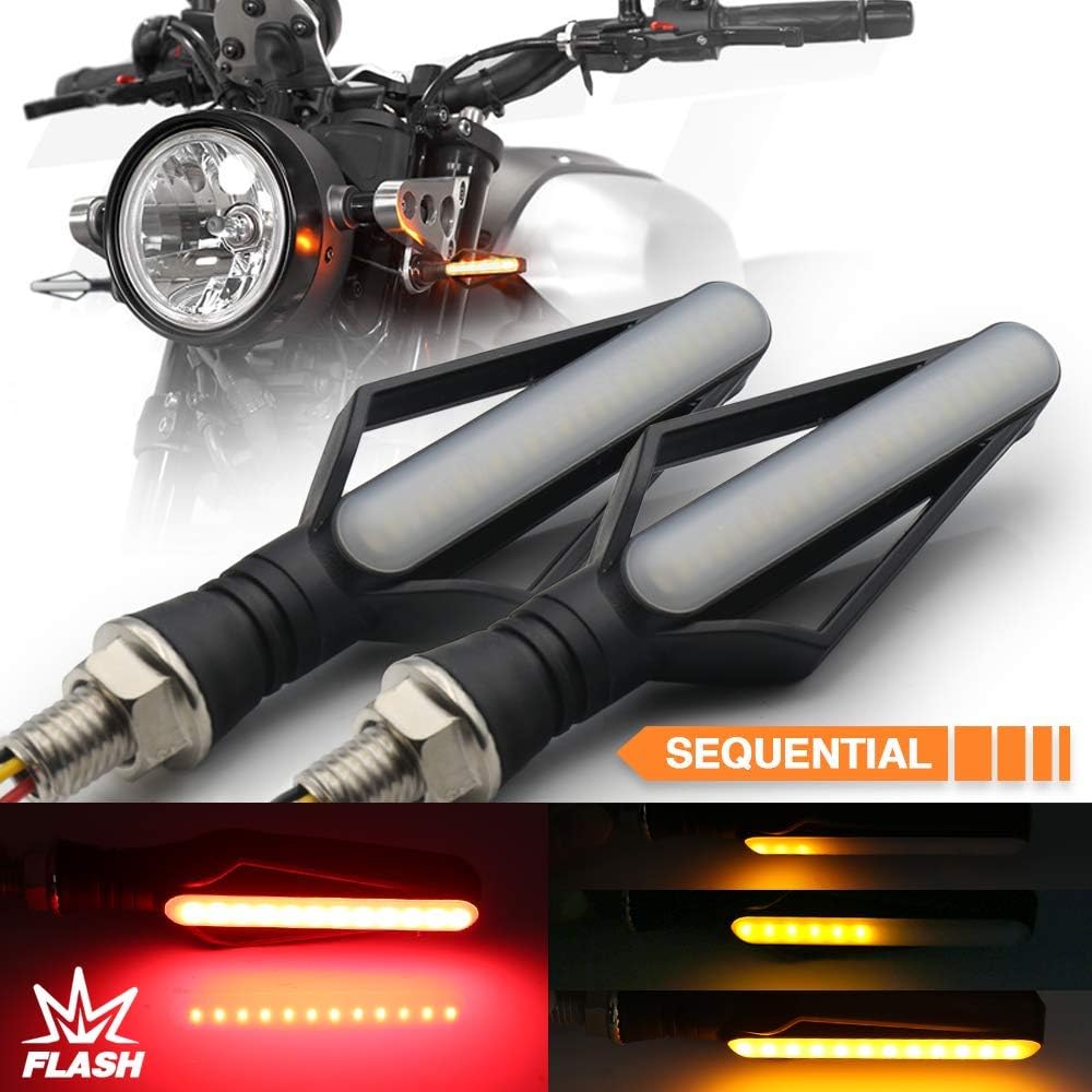 2pc Universal Motorcycle Bike 24-LED Red-Amber Turn Signal Sequential Indicator Light with Strobe Red Brake Lamp