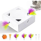 Interactive Cat Toys -Migibox for Indoor Bored Cats, Automatic Pop Out Feathers from 7 Holes Randomly, Motion Activated, USB Rechargeable (Purple Skin)