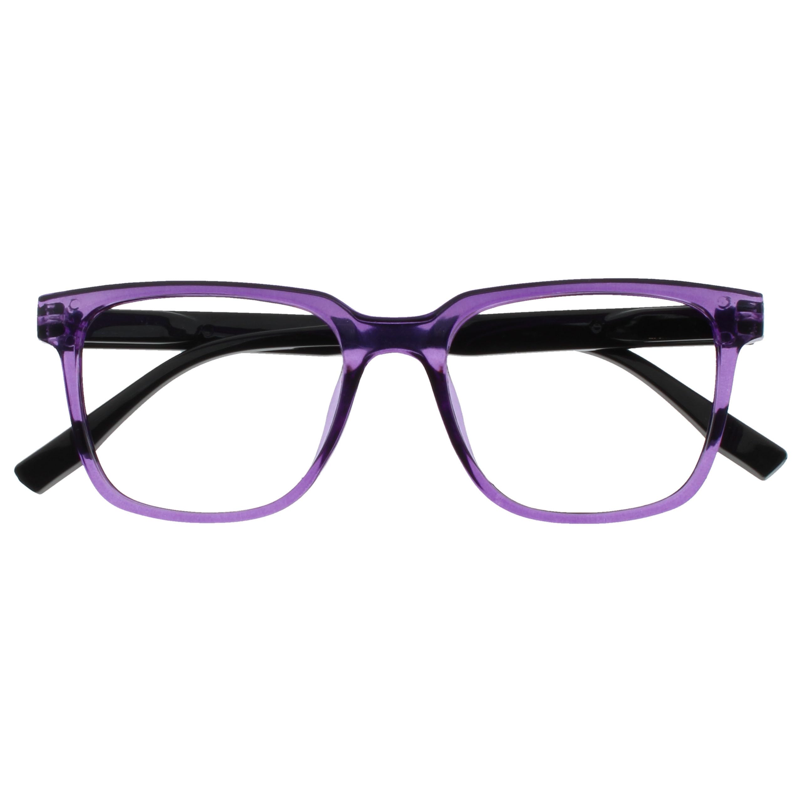 OPULIZE LEO Reading Glasses - Large Rectangular Frame - Purple - Black Arms - Mens Womens - Spring Hinges - R55-5 - +1.00