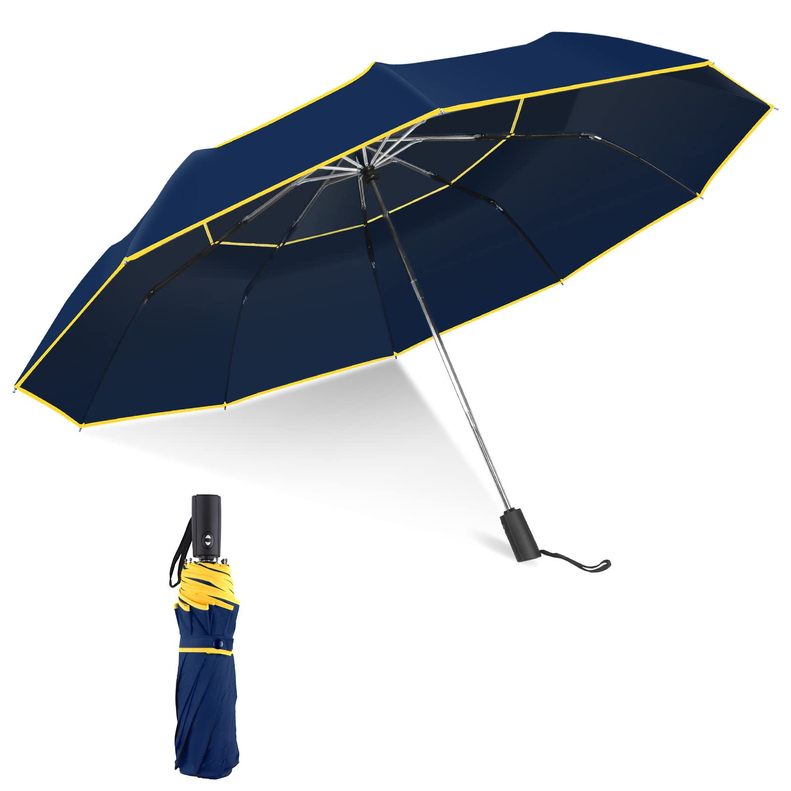 Kalolary 62 Inch Golf Umbrella Automatic Open Windproof Compact Large Double Canopy, Travel Folding Umbrella Strong Oversized Rain Umbrellas (Blue)