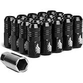 J2 Engineering 20 Pcs 7075 Aluminum Closed End M12 x 1.25 Lug Nuts Set w/Socket Adapter, Black, Fit Conical Seat, LN-T7-007-125-BK