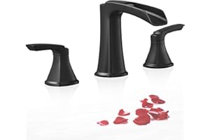 HOIGY Roman Waterfall Bathtub Faucets, Brass High Flow Bathtub Faucet 3 Hole 6-16 Inch Widespread Black Tub Faucet Set 2 Handle, Deck Mount Filler Bath Faucet for Tub with Supply Water Hose for Modern