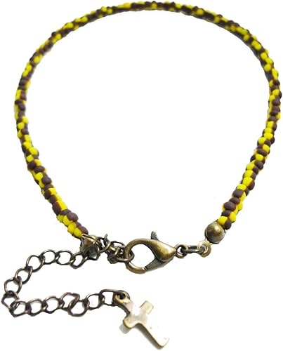 Amazon Co Jp カラー ビーズ サーフ アンクレット メンズ レディース マリン 足用 ミサンガ 03 0255 Brown Yellow ブラウン イエロー シューズ バッグ