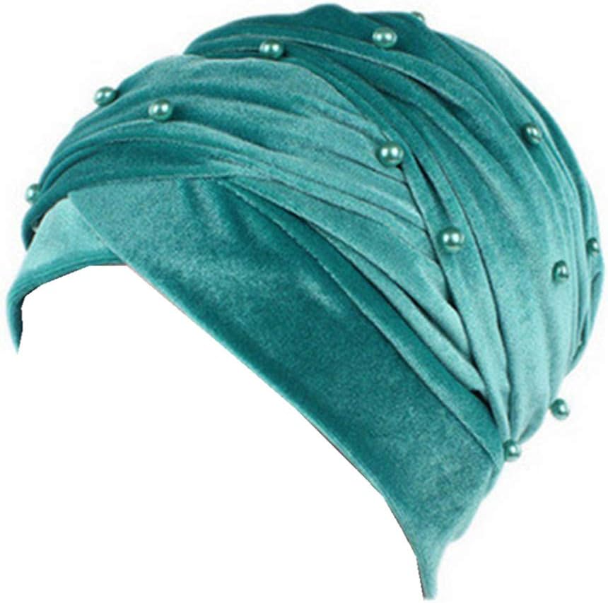 Qhome Womens Luxury Beaded Pearled Velvet Long Head Wrap Turban Hijab Long Tube Head Scarf Tie