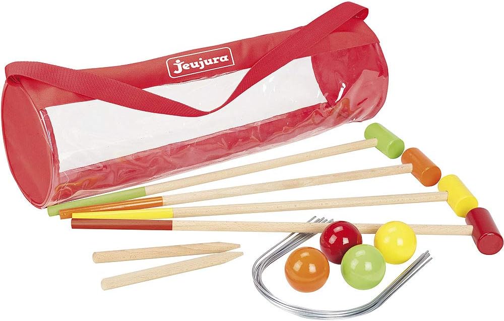 Jeujura JeujuraJ8603 Wooden Croquet Game for 4 Players with Bag, Multi-color, Small