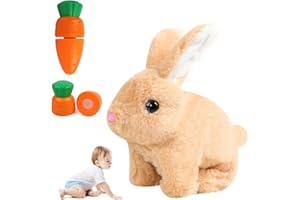 SPRSTAR Bunny - My Realistic Bunny Toy,Bunny Realistic Bunny,Easter Basket Stuffer Realistic Bunny Toy,Jumping, Twitching, and Shaking Ears, Easter Stuffed Bunny(A-Brown)