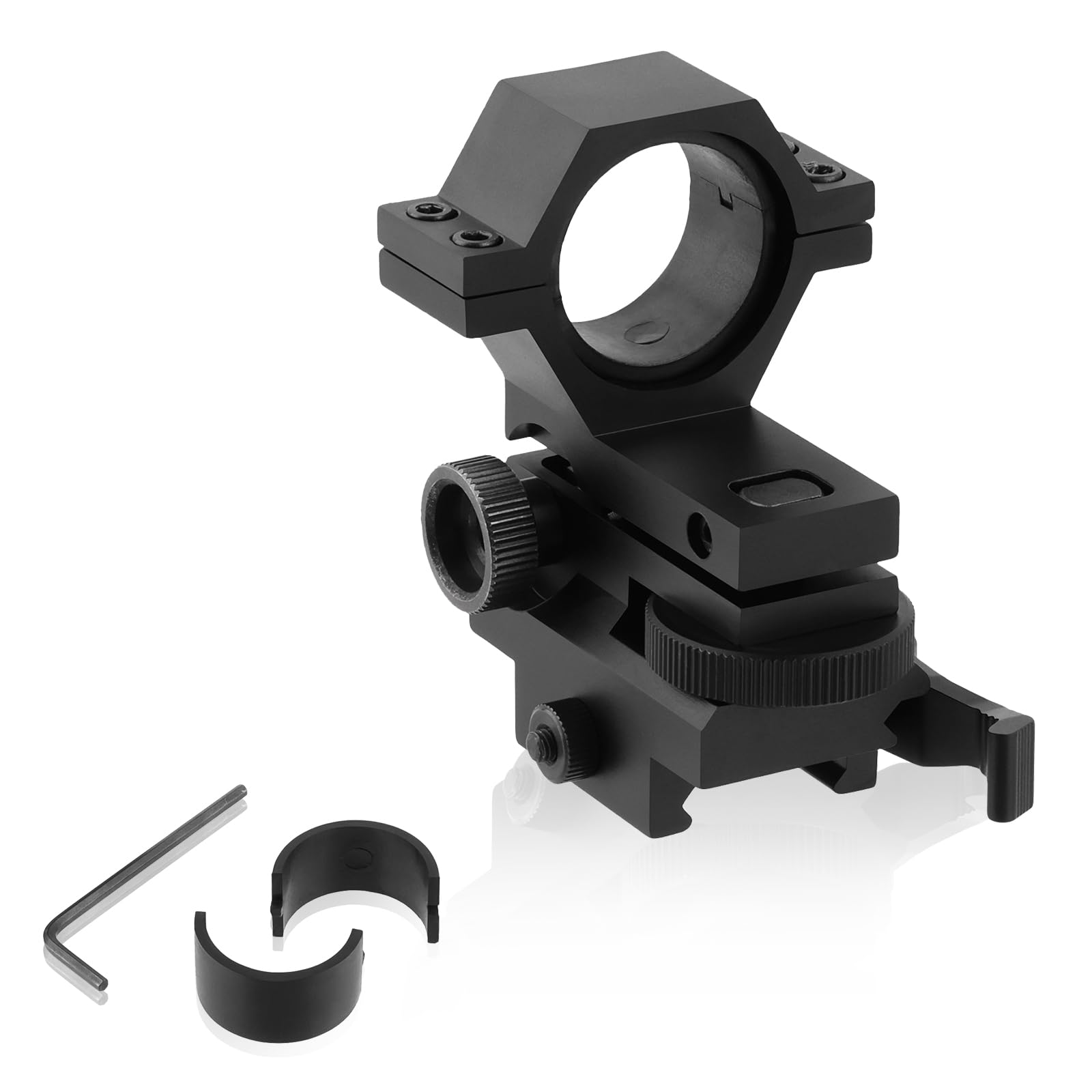 ToopMount Mounting Ring Hand Torch Holder Clamp, Left Right Up Down Angle Adjustable Metal Stand, QD Install for 25.4mm 30mm Diameter Tube 20mm Picatinny Rail