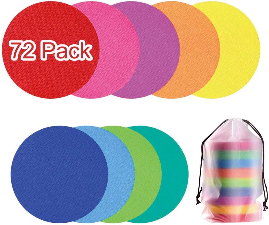 HAPPY FINDING Carpet Spot Markers, Classroom Floor Rug Circles Spot Dots, Sitting Sports Mark for Students Kindergarten Preschool Kids and Teachers(72 Packs, Round)