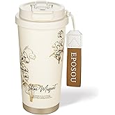 EPOSOU Travel Coffee Mug,leak proof travel mug tumbler with Flip Lid,Reusable Insulated Stainless Steel Cold&hot Brew,16oz,Gifts for Women Men Him Her,for Travel, Hydration, Sports(Creamy Lily)