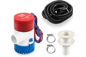 SECIVLOT Boat Bilge Water Pump 1100 GPH,1-1/8 Inch Dia 12V Bilge Pump Plumbing Kit with 6FT PVC Bilge Pump Hose,2 Clamps,Thru-Hull Fitting,Ideal for Yachts/Boats/Small Speedboat