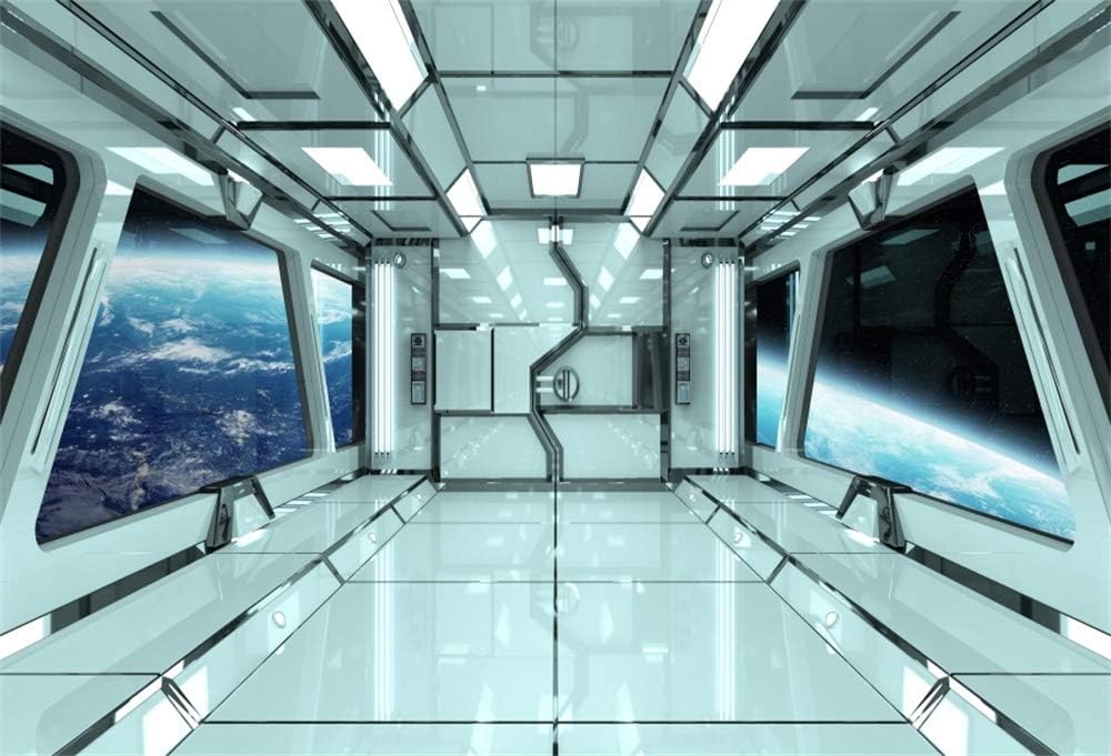 YongFoto 7x5ft Vinyl Photo Backdrop Spaceship Interior View on Planet Earth 3D Background for Kids Boys Adult Birthday Photoshoot Personal Portrait Video Photography Studio Props Wallpaper