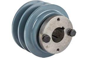 MASTERDRIVE Cast Iron 3.35" Dual Groove Belt B Section 5L Pulley with 1" Sheave Bushing