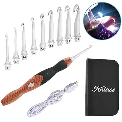 KNITISS Häkelhaken Set Beleuchtete Häkelnadeln,Led Häkelnadel Set mit Stricknadeln Häkelsets Case,2.5 bis 6.5mm