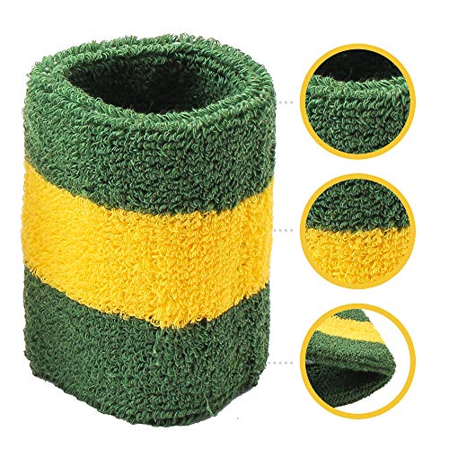 AFLGO Sweatband Set for Sports, Workout, Training & Exercise 1 Headband & 2 Wristbands Cotton to Pair with Your Athletic Costume Apparel Comfy & Durable Sport Accessories for Men & Women (Green/White) - Thumbnail 2