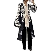 MakeMeChic Women's Floral Bell Sleeve Blouse V Neck High Low Tie Belted Elegant Shirt Work Dressy Tops