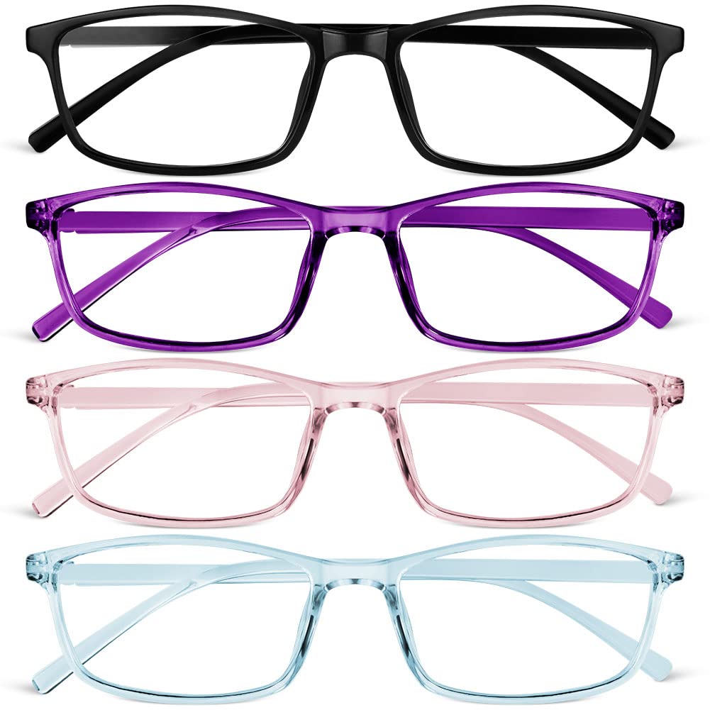 URAQT Blue Light Blocking Glasses, Lightweight Computer Glasses, 4 Pack Anti Eyestrain & UV Glare Gaming Eyeglasses, Comfortable Designer Style Readers Clear Lens Reading Glasses for Women and Men