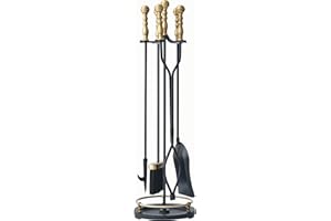 Lichamp Fireplace Tools Set, 5-Pieces Indoor Outdoor Sturdy Fire Place Poker Sets with Retro Gold Handle, FTS45GD
