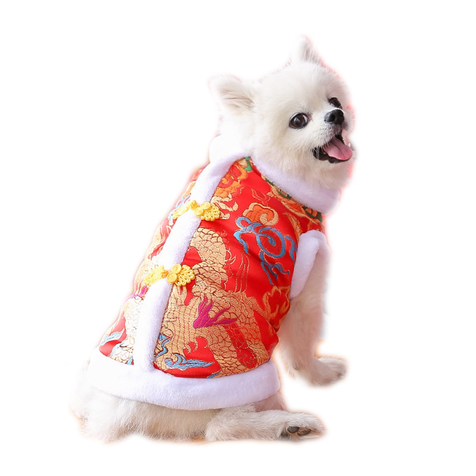 Polar Fleece Dog Vest Coat Winter Clothes Warm Pet New Year Tang Coat Jacket Cute Clothing for Puppies, Cats, Small Dogs (Small, Red Dragon)