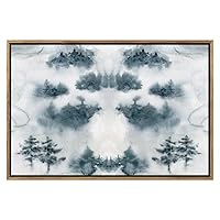 SIGNWIN Framed Canvas Print Wall Art Misty Expressionist Forest Geometric Line Illustrations Modern Art Mid-Century Modern Colorful Warm for Living Room, Bedroom, Office - 16