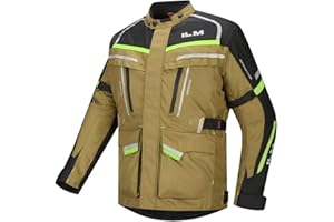 ILM Men's Street Motorcycle Jacket with CE Armor and Detachable Thermal Liner All Season Waterproof Adventure Touring Jackets Model JRL3 Yellowish Brown, L