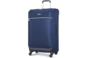 Amazon Basics Luggage, 28" Large Checked Softside Suitcase With Wheels With Four 360-Degree Multi-directional Spinner Wheels Expandable Space Zippered Pocket and Straps, Telescopic Handle, Navy Blue