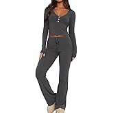 PEIARA Lounge Sets For Women: 2 Piece Pajamas Outfit Loungewear Fall 2024 Pjs Long Sleeve Crop Tops Sweatpants Tracksuit